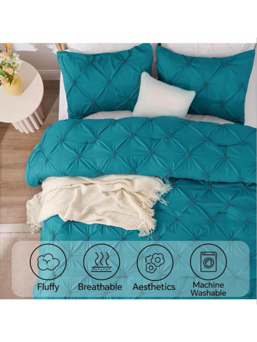 NEW Teal Twin Comforter & Pillowcase Set Pintuck Bedding